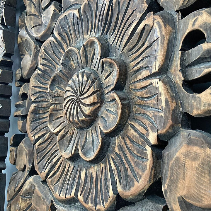 3 Panel Botanical Wood Relief Wall Sculpture