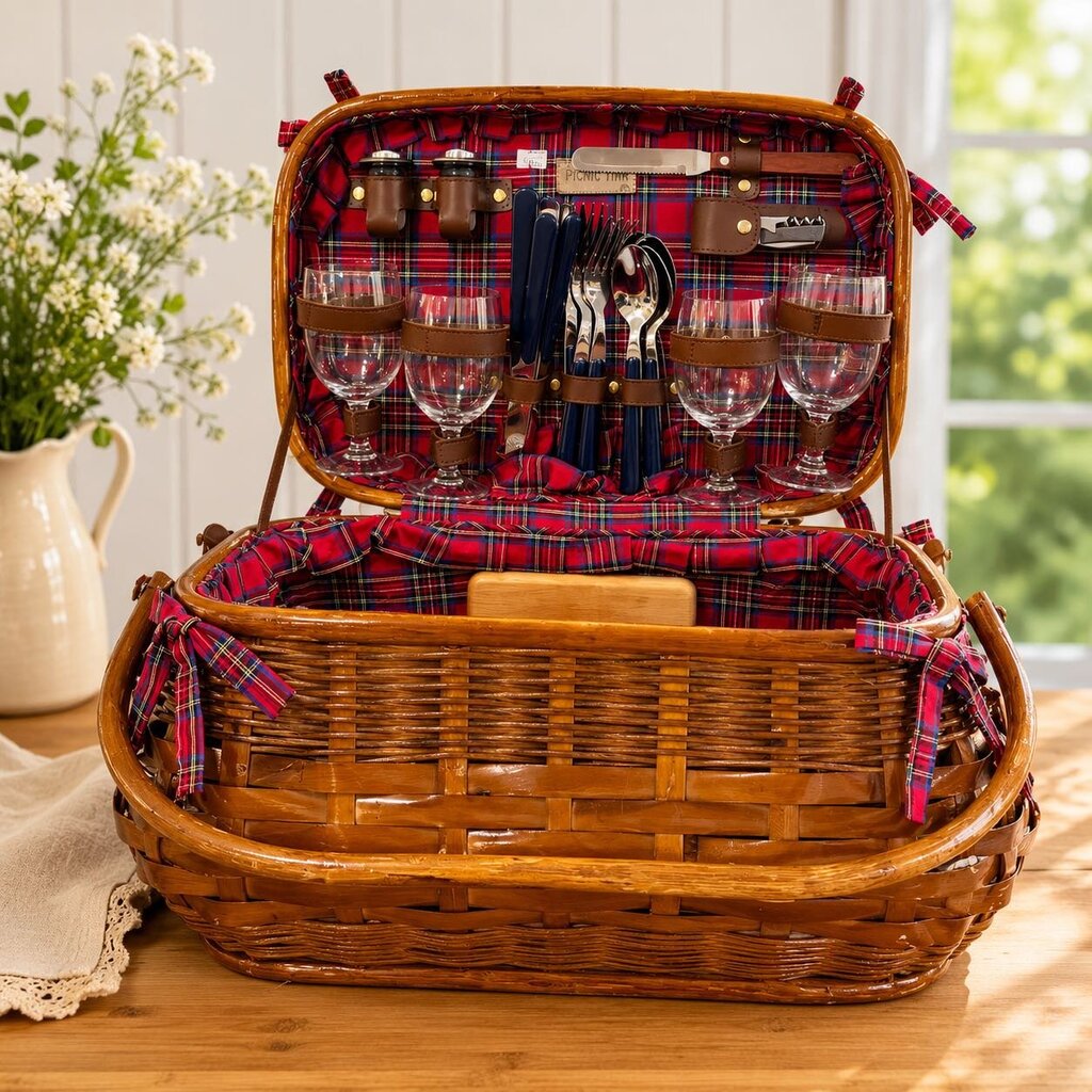 Wicker Picnic Basket with Servingware