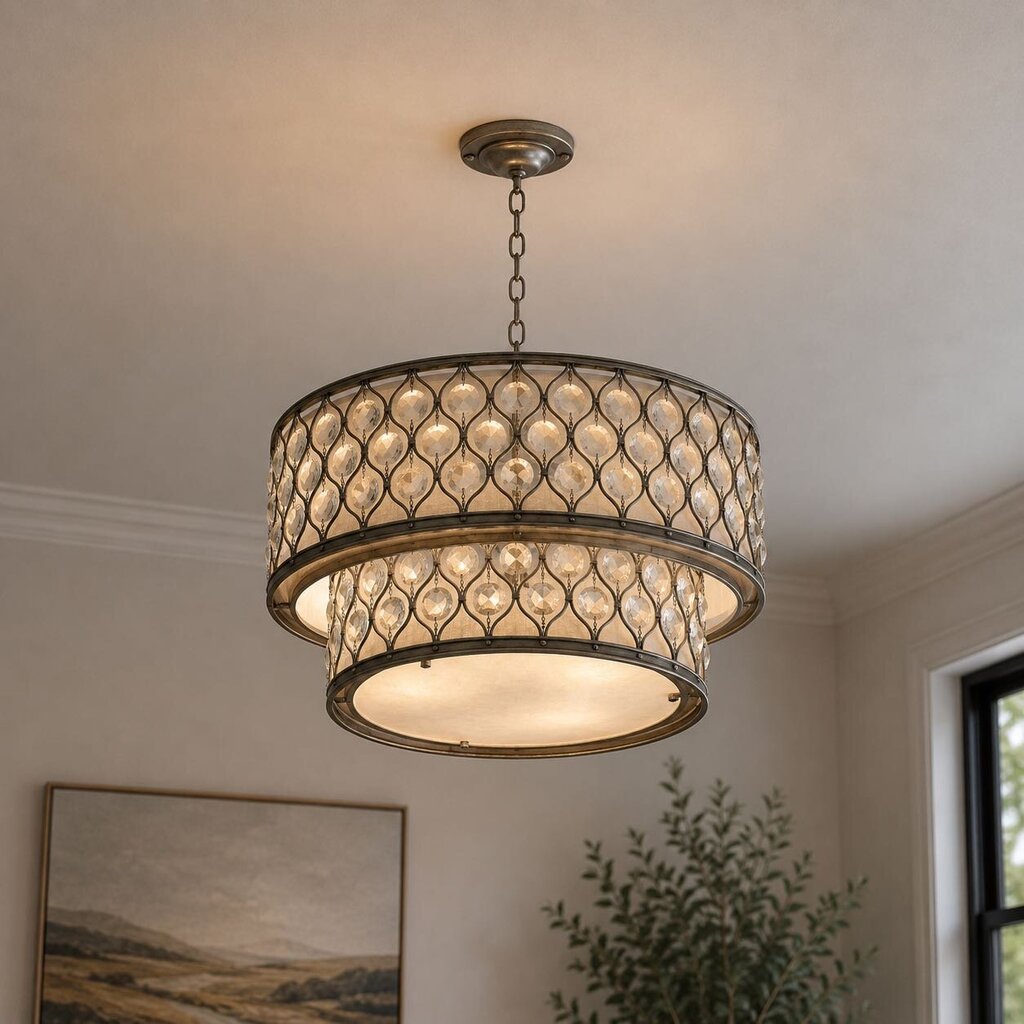 Orig. Price $1,000 - Lucia Semi-Flush Mount 2 Tier Crystal Light Fixture
