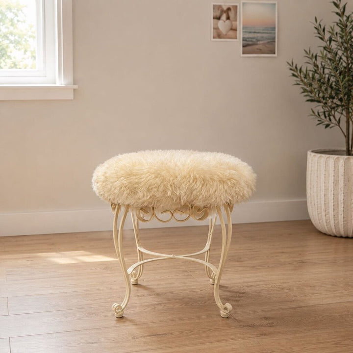 Sheepskin Fuzzy Seat Iron Stool