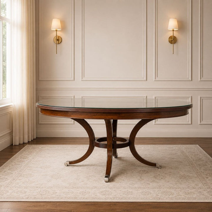 Round Pedestal Dining Table w/ Glass Top