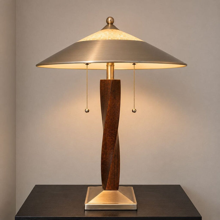 Wooden Twist Glass Shade Lamp