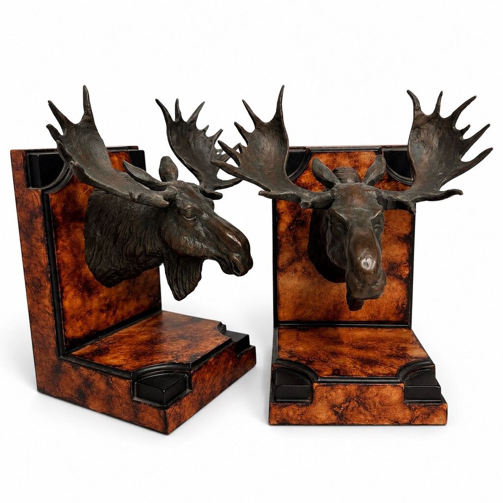 Pair of Brass Moose Bookends
