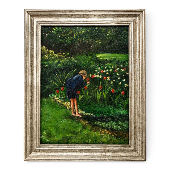 Boy Smelling the Tulips Oil Painting