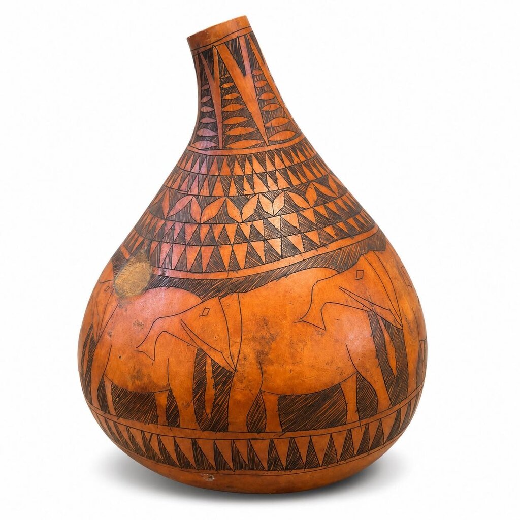 Elephant Carved Gourd Vase