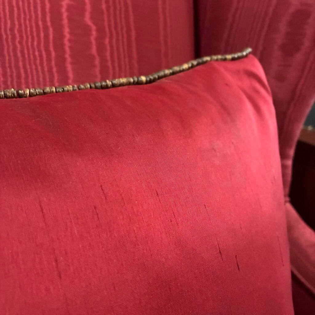 Upholstered Wingback Chair w/ Ornate Carved Wood Frame