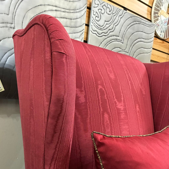 Upholstered Wingback Chair w/ Ornate Carved Wood Frame