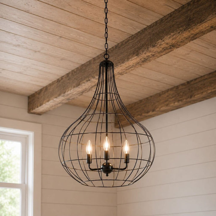 Orig. Price $450 - 3-Light Iron Basket Drop Pendant Light