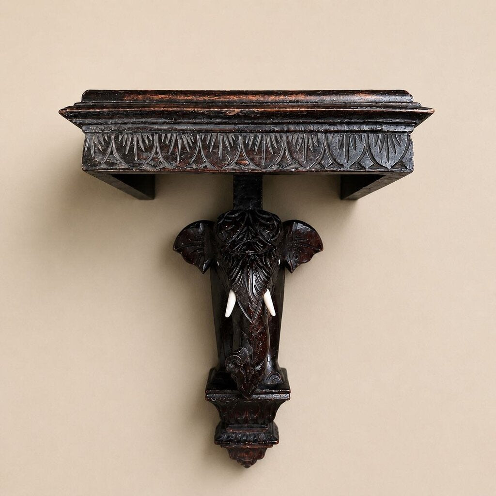 Wooden Carved Elephant Wall Shelf