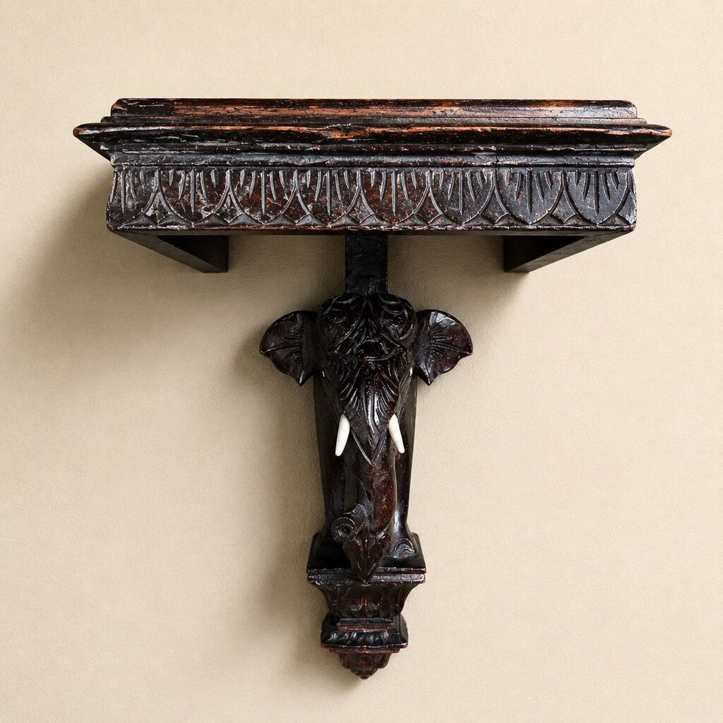 Wooden Carved Elephant Wall Shelf