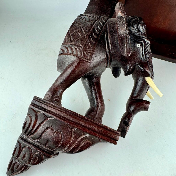 Wooden Carved Elephant Wall Shelf