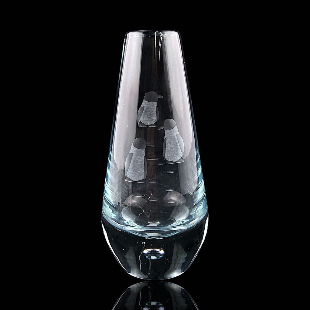 Glass Etched Penguin Vase