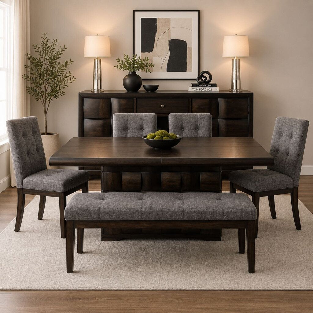 Orig. Price $1999 - Chanella Dining Set with Leaf 6 Chairs and Bench