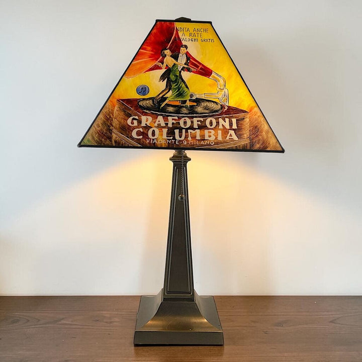 Painted Phonograph Tiffany Style Lamp