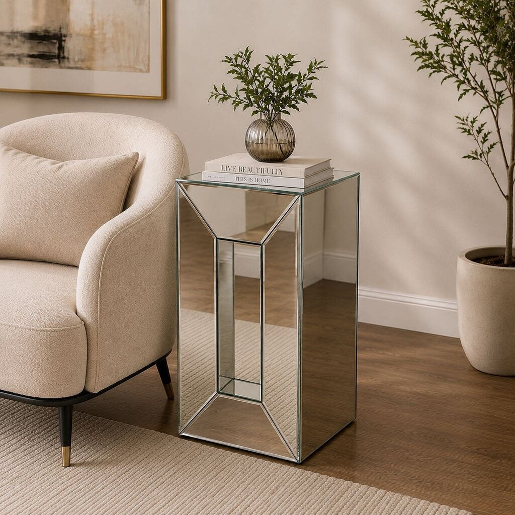 Modern Mirrored Pedestal Table