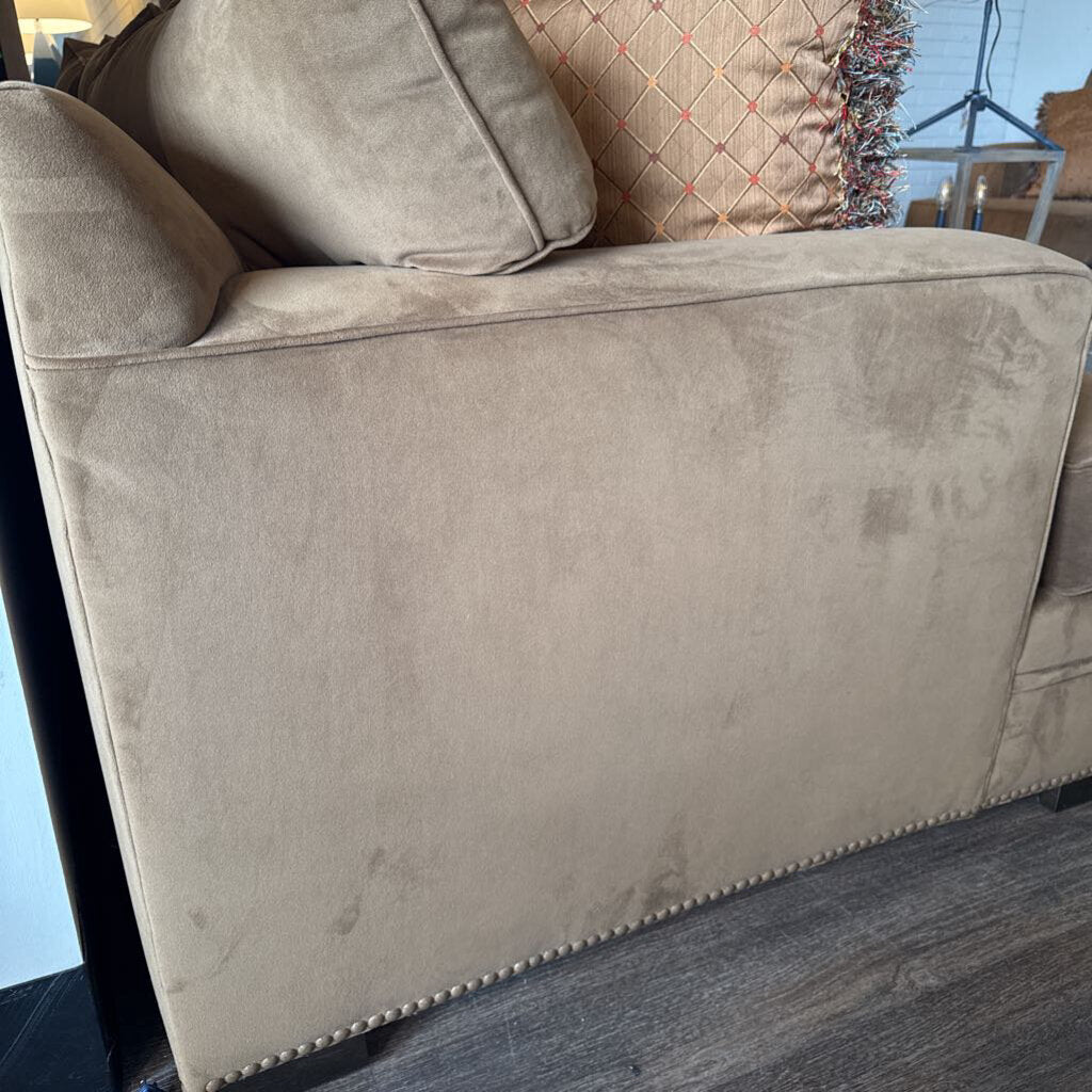 Suede Godfrey Sofa w/ 2 Accent Pillows
