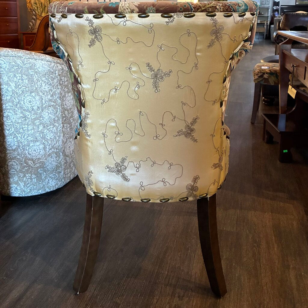Microsuede Peacock Hourglass Chair w/ Nailhead Trim
