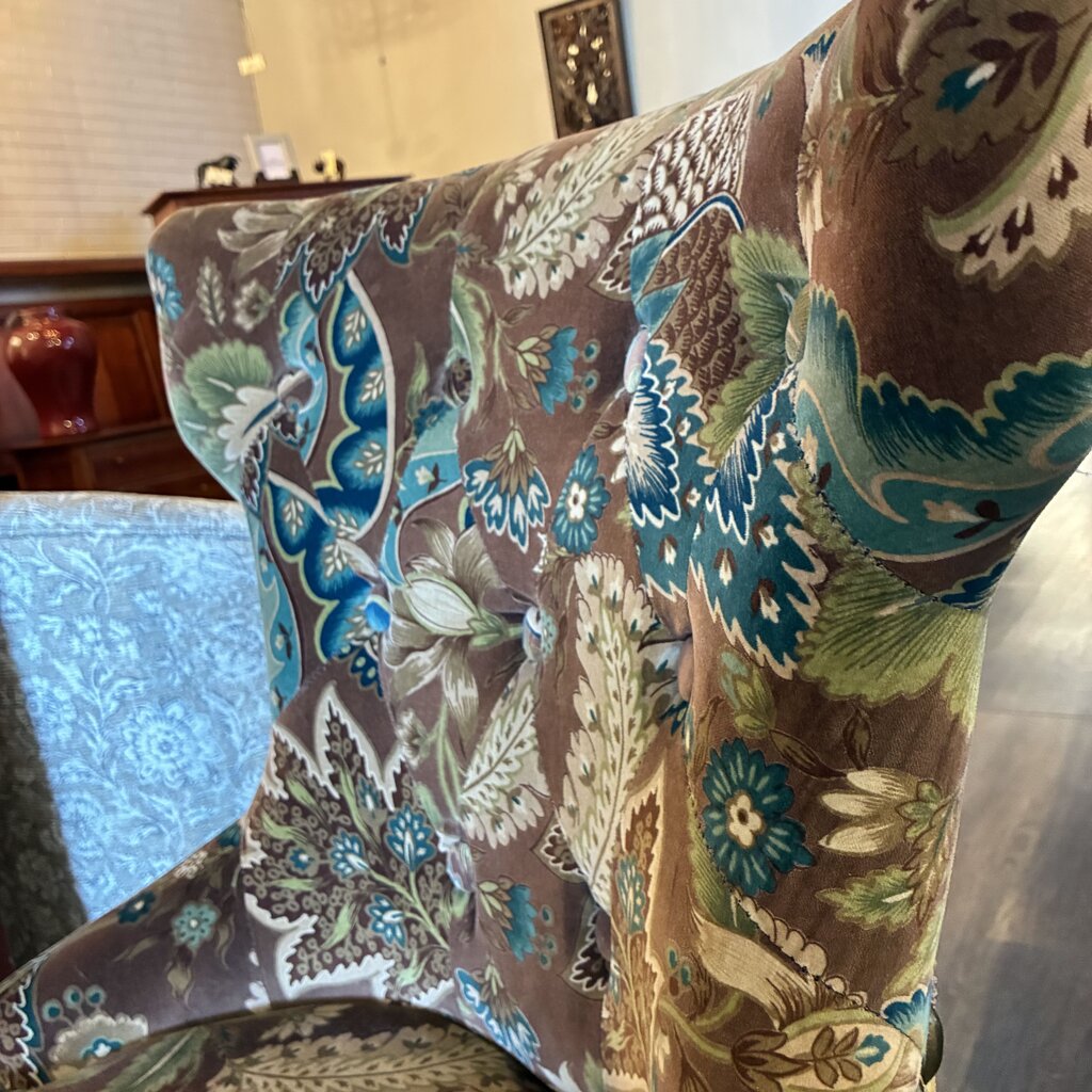 Microsuede Peacock Hourglass Chair w/ Nailhead Trim
