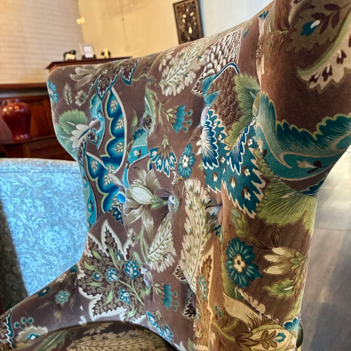 Microsuede Peacock Hourglass Chair w/ Nailhead Trim