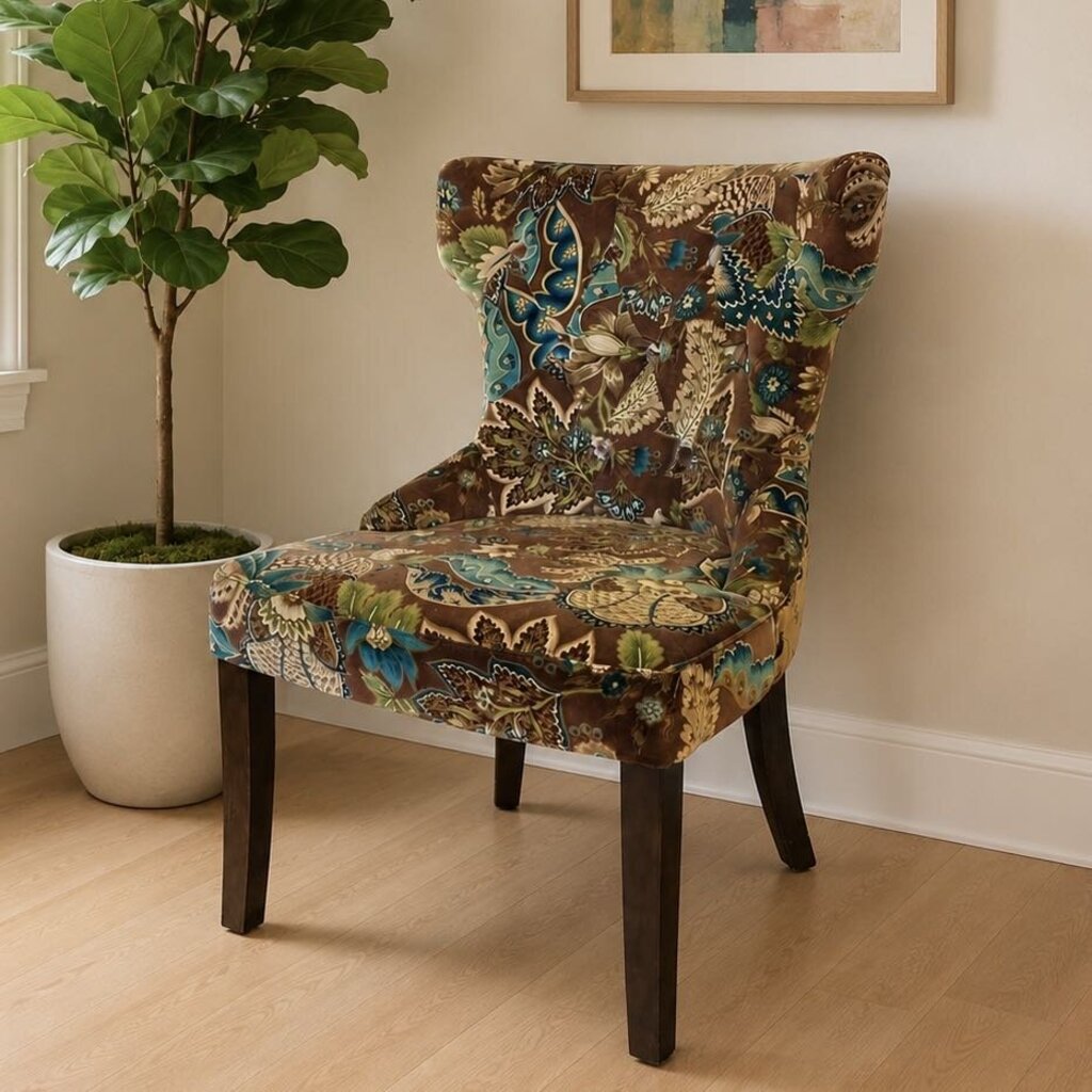Microsuede Peacock Hourglass Chair w/ Nailhead Trim