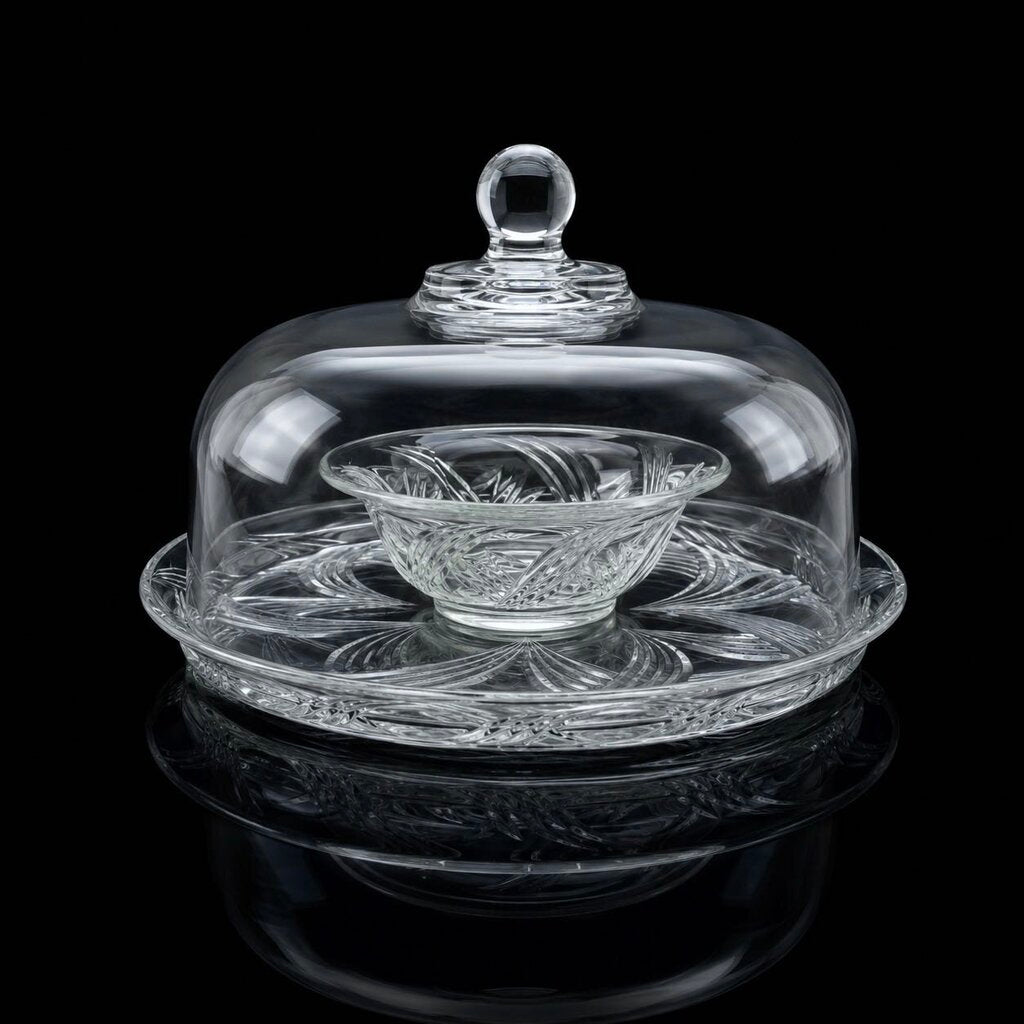 Lidded Glass Chip & Dip / Cake Plate