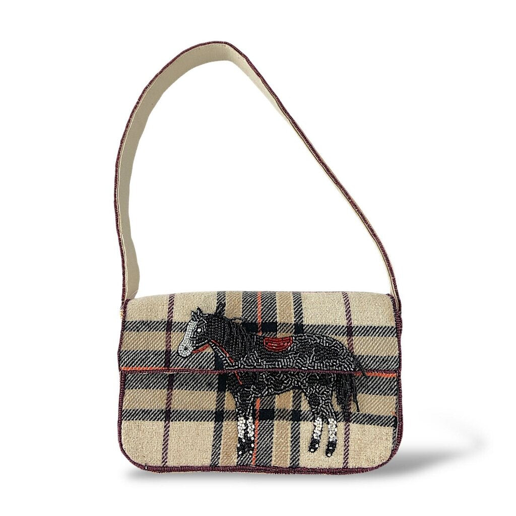 Beaded Horse Plaid Handbag