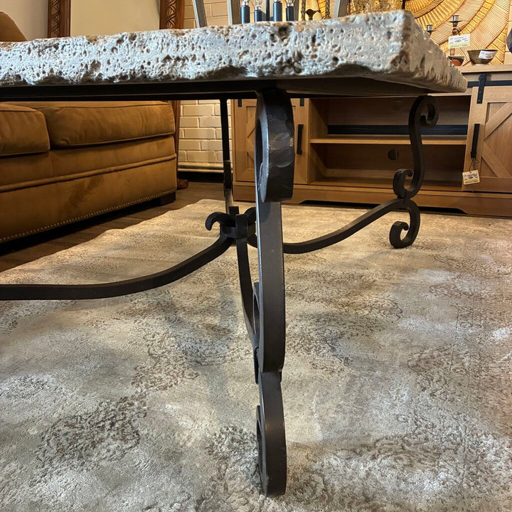 Orig. Price $1,279 - Travertine & Metal Cocktail Table