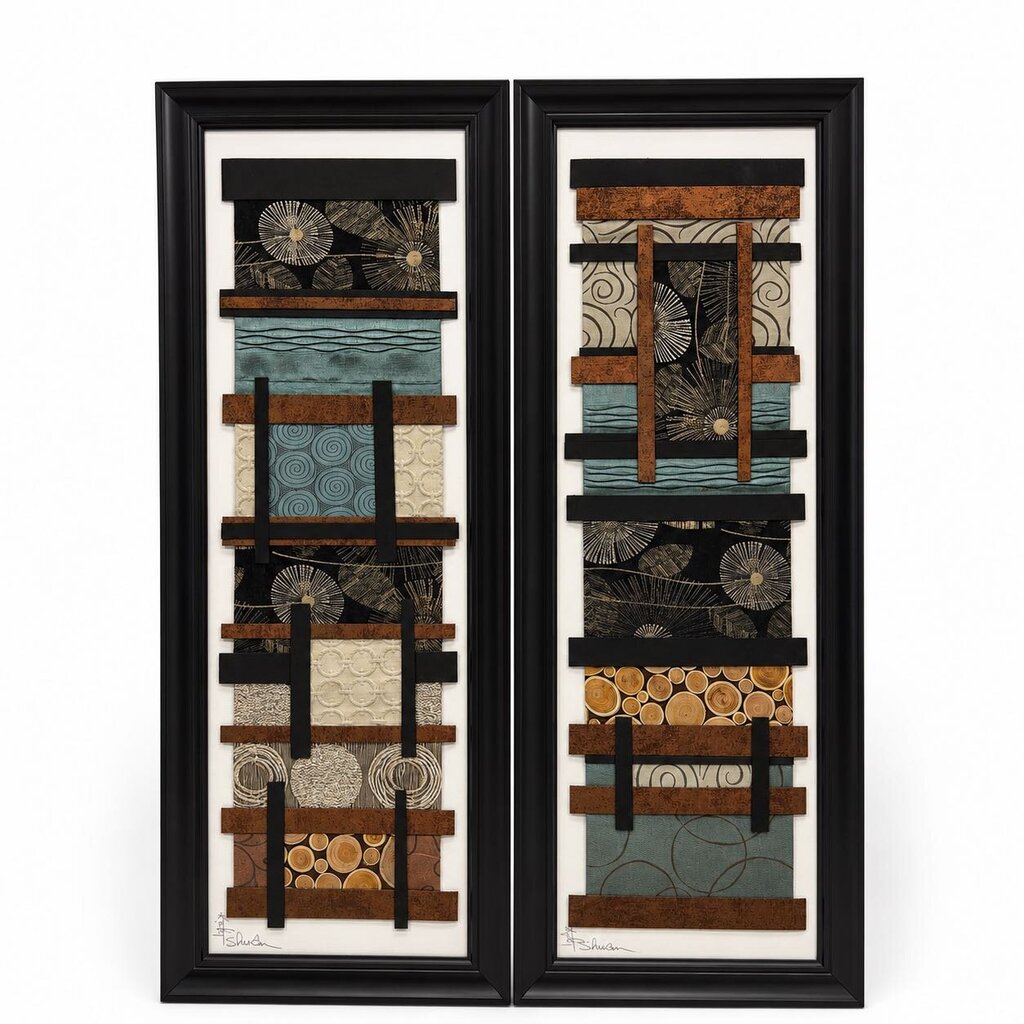 Pair of Multi Media Textile Panels