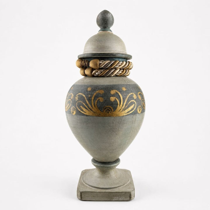 Lidded Painted Scroll Urn Vase