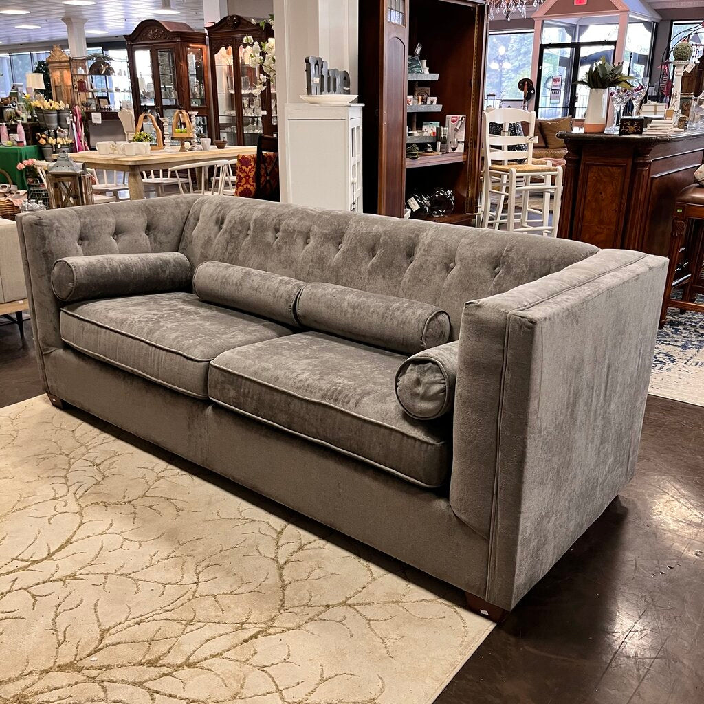 Tufted Sofa w/ 4 Roll Pillows