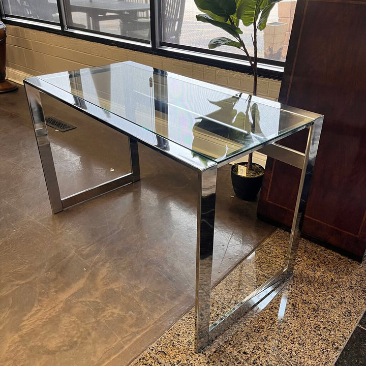 Orig Price $250 - Chrome Writing Desk w/ Glass Top