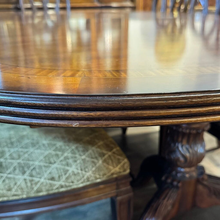 Orig. Price $12,000 - Double Pedestal Dining Table with 8 Chairs and 2 Leaves