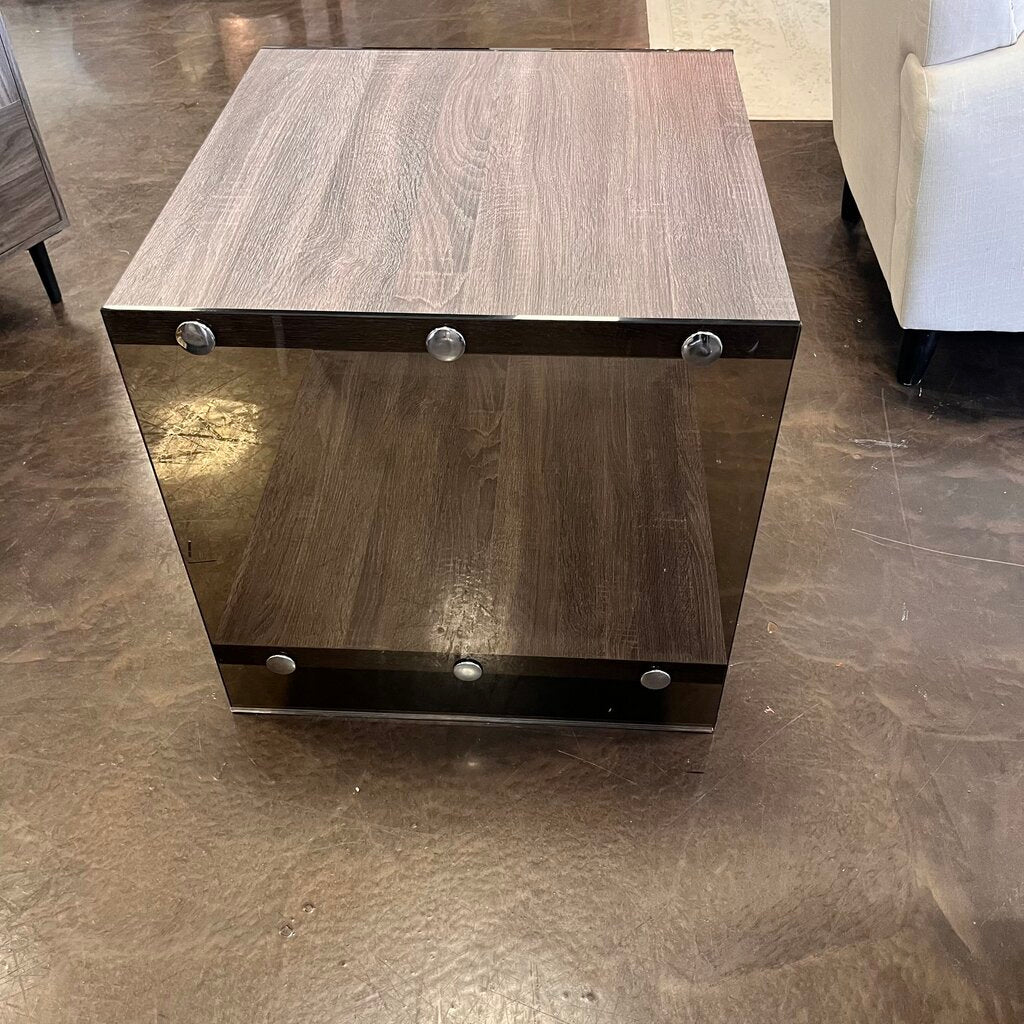 Orig Price $80 - Glass & Wood End Table