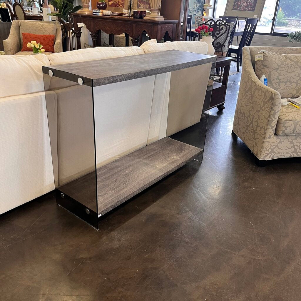Orig Price $180 - Wood & Smoked Glass Sofa Table