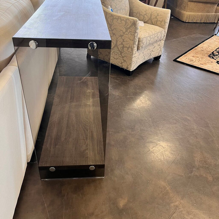Orig Price $180 - Wood & Smoked Glass Sofa Table