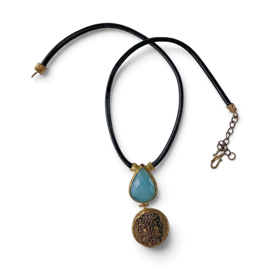Orig. Price $200 - Greek Janus Coin Replica Necklace w/ Leather Cord