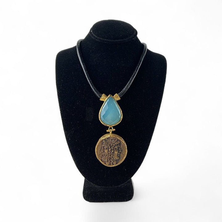 Orig. Price $200 - Greek Janus Coin Replica Necklace w/ Leather Cord
