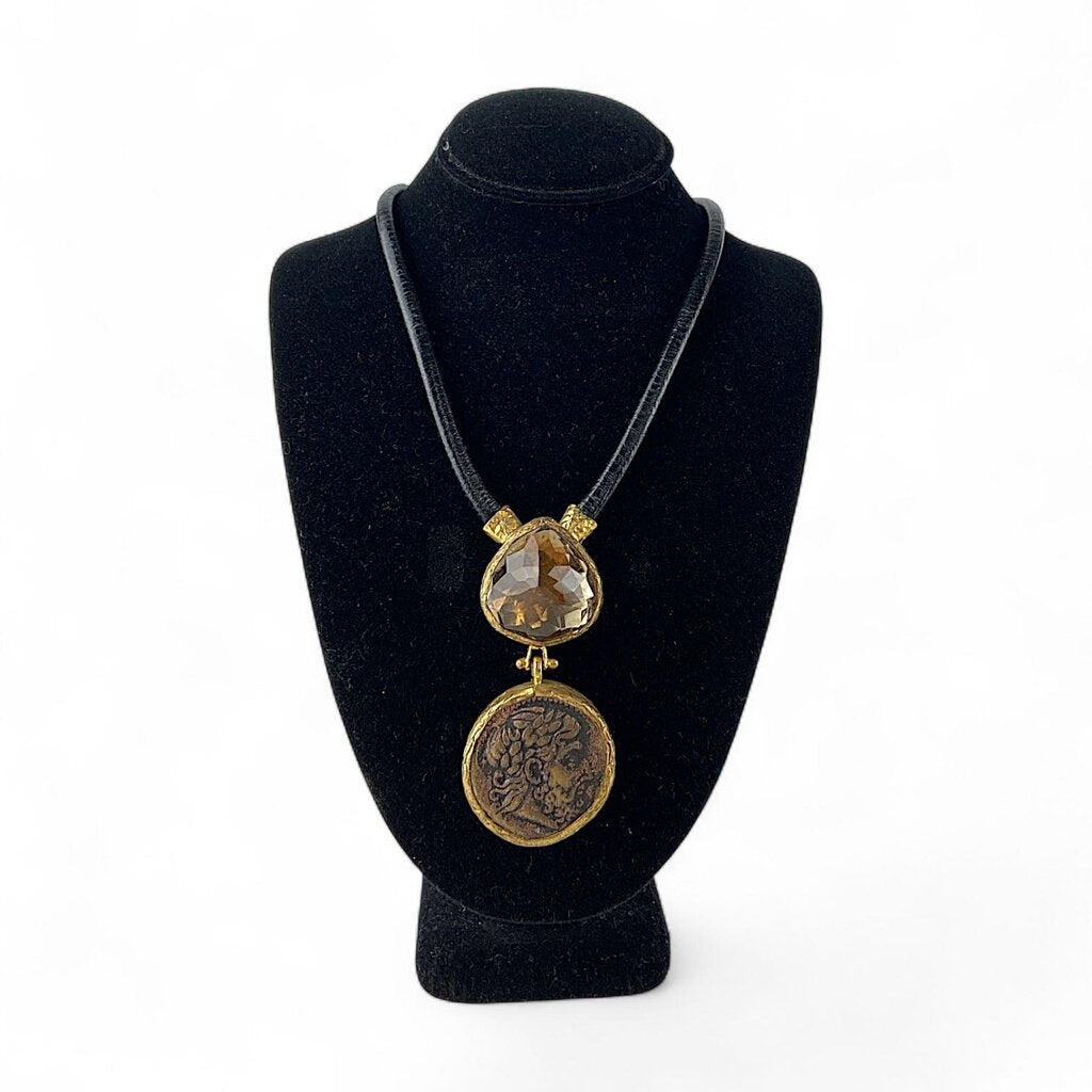 Orig. Price $200 - Greek Philip II Coin Replica Necklace w/ Leather Cord