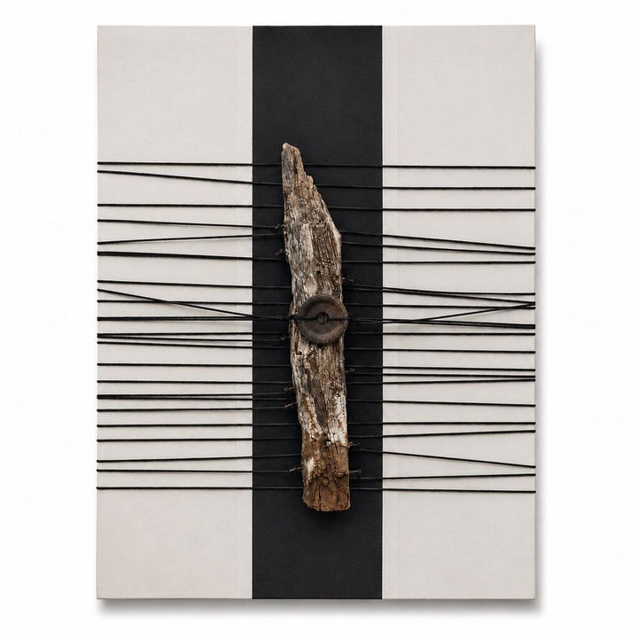 Orig. Price $650 - Mixed Media Driftwood and Leather with Metal Accent Canvas
