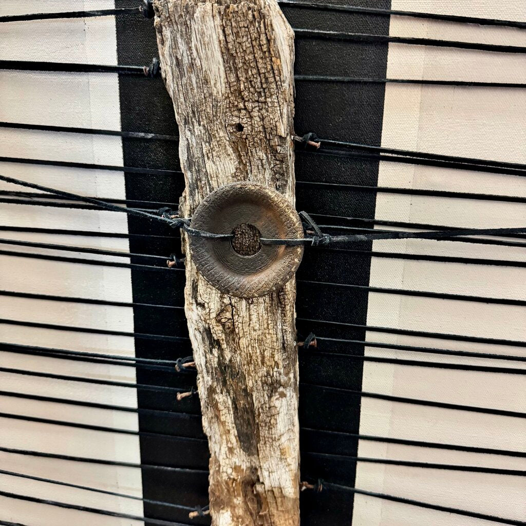 Orig. Price $650 - Mixed Media Driftwood and Leather with Metal Accent Canvas