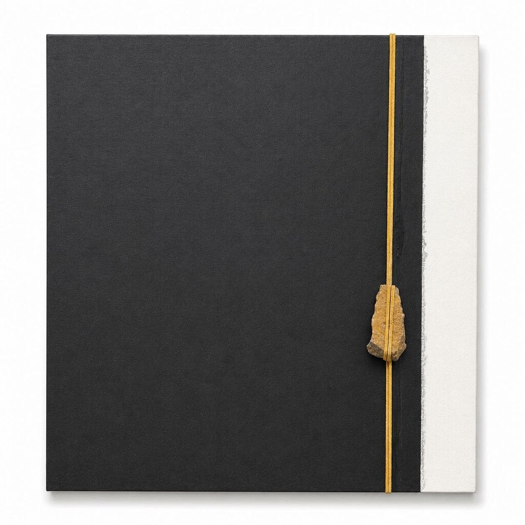Orig. Price $350 - Stone and Leather Sculptural Canvas