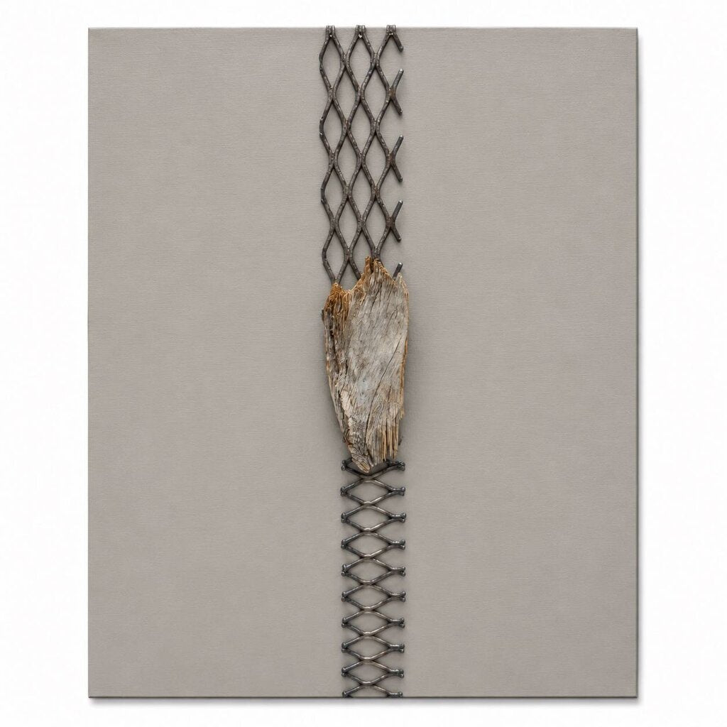 Orig. Price $350 - Wood and Metal Sculptural Canvas