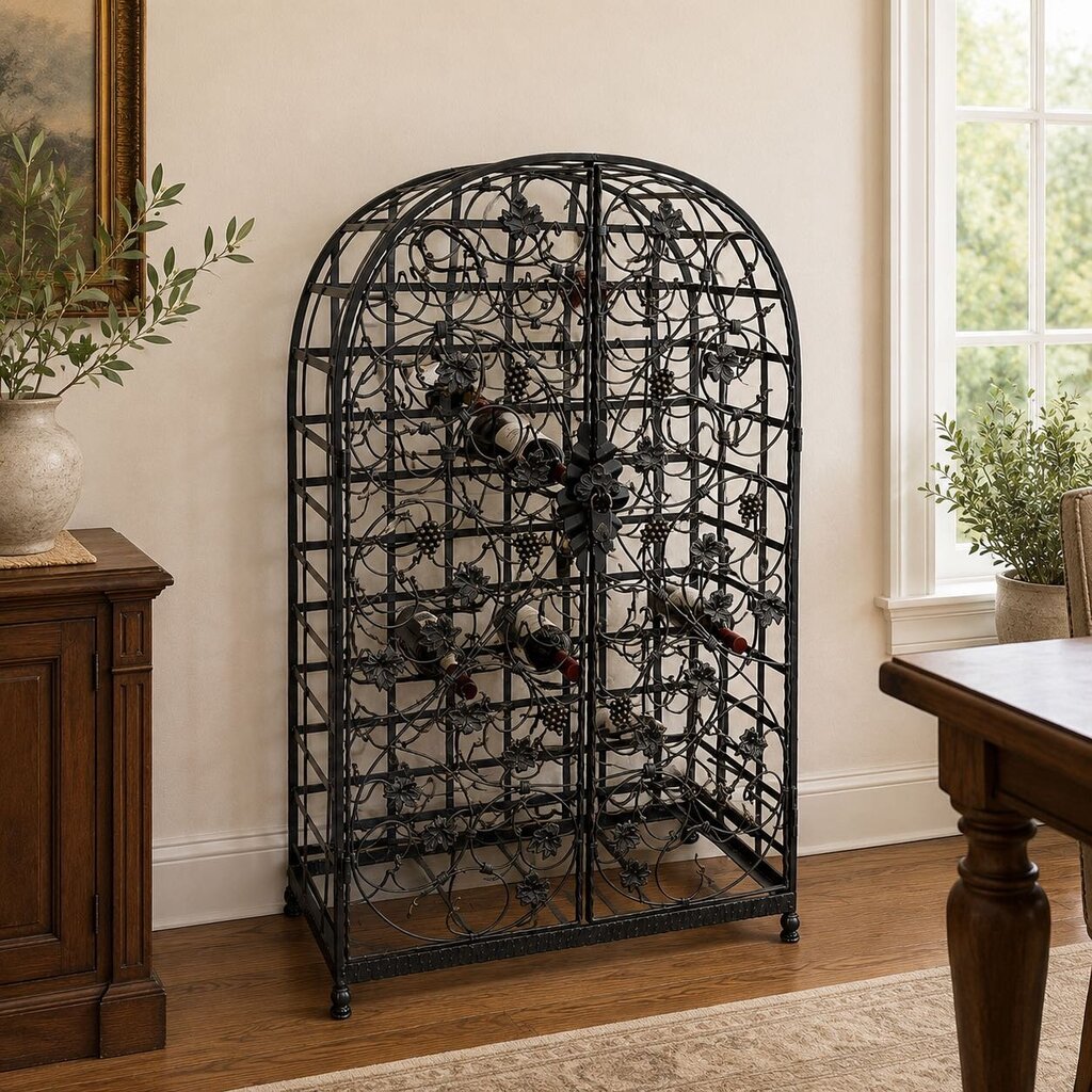 Wrought Iron Wine Rack w/ Lock & Key