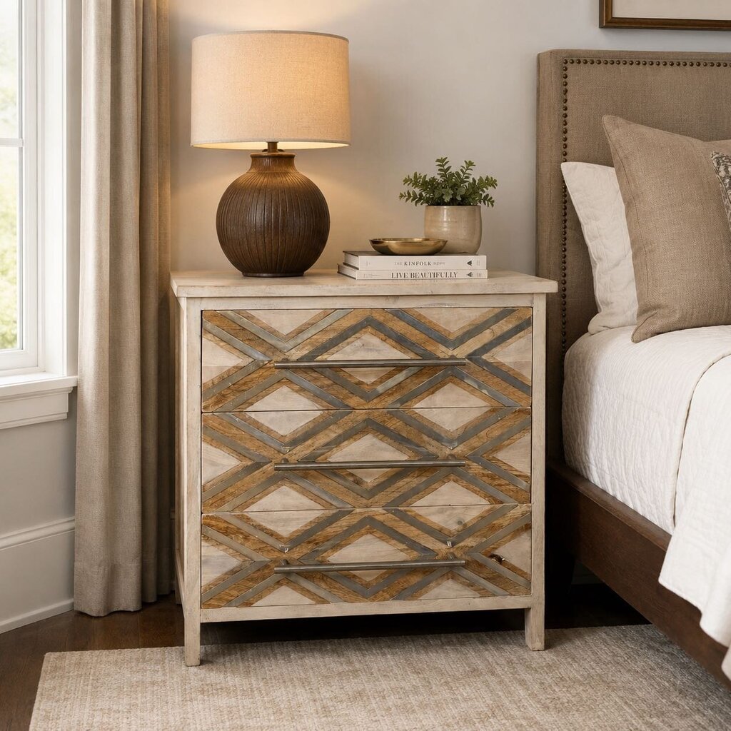 Metal & Wood Chevron Nightstand