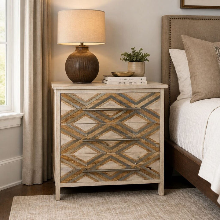 Metal & Wood Chevron Nightstand