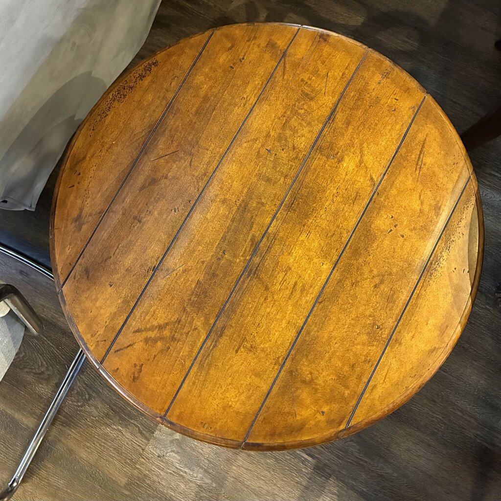 Round Wood Accent Table with Iron Base