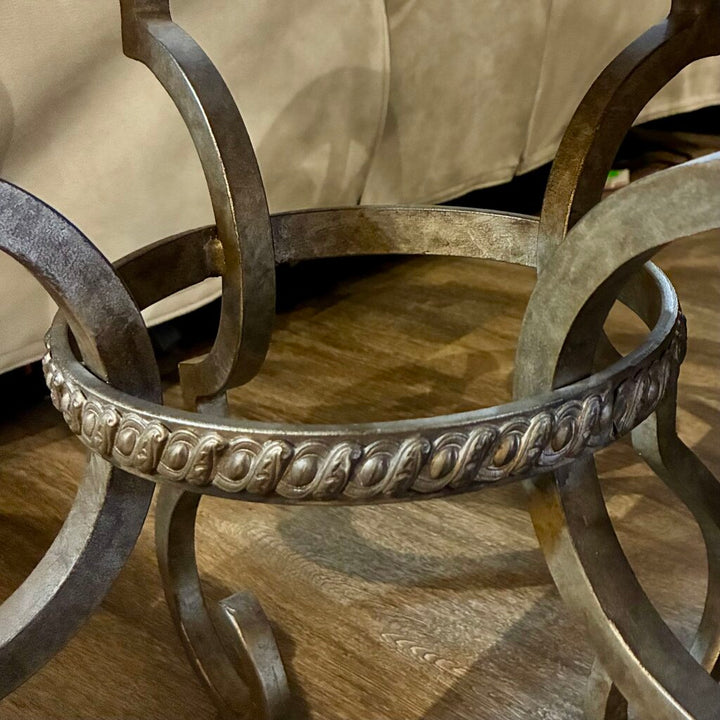 Round Wood Accent Table with Iron Base