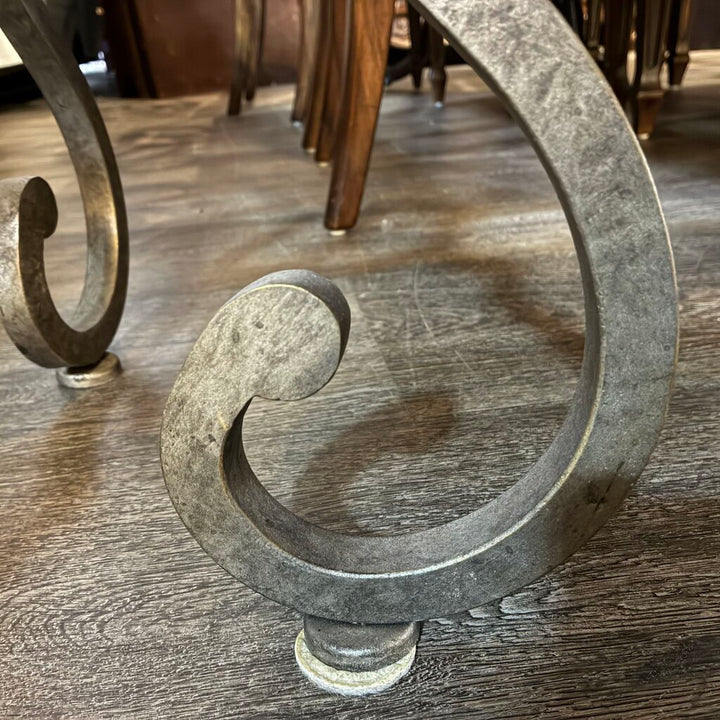 Round Wood Accent Table with Iron Base