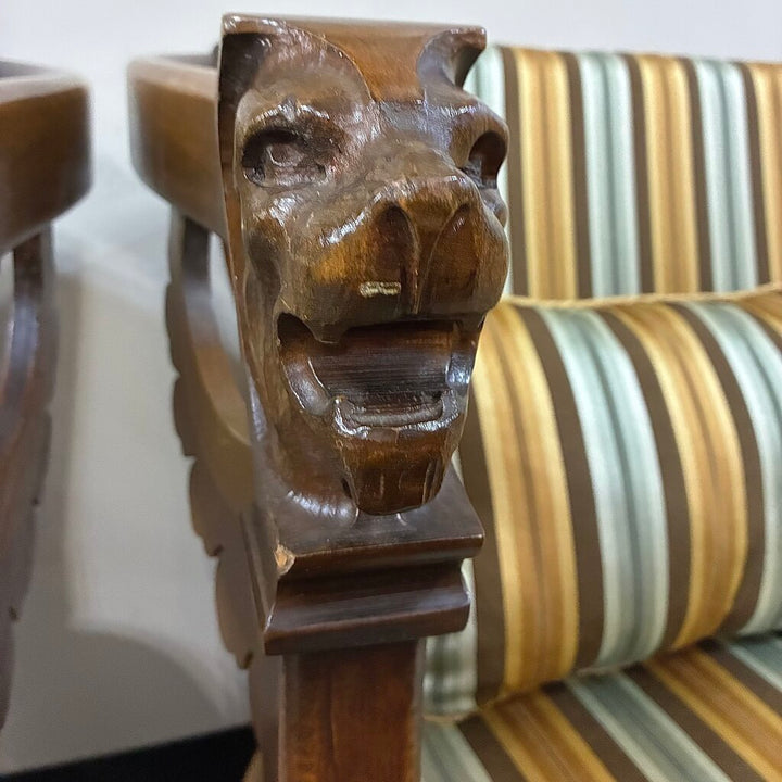 Victorian-style Carved Wood Settee w/ 2 Accent Pillows