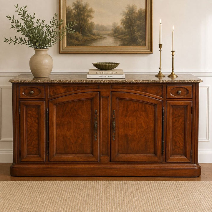 Orig. Price $4,000 - Vintage Wood Buffet w/ Marble Top